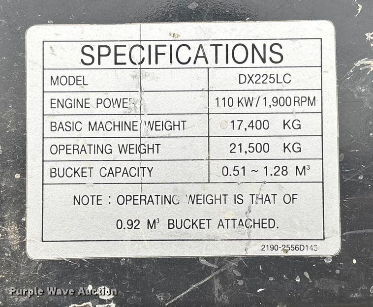 image for item EV3401 2008 Doosan DX225LC long reach excavator