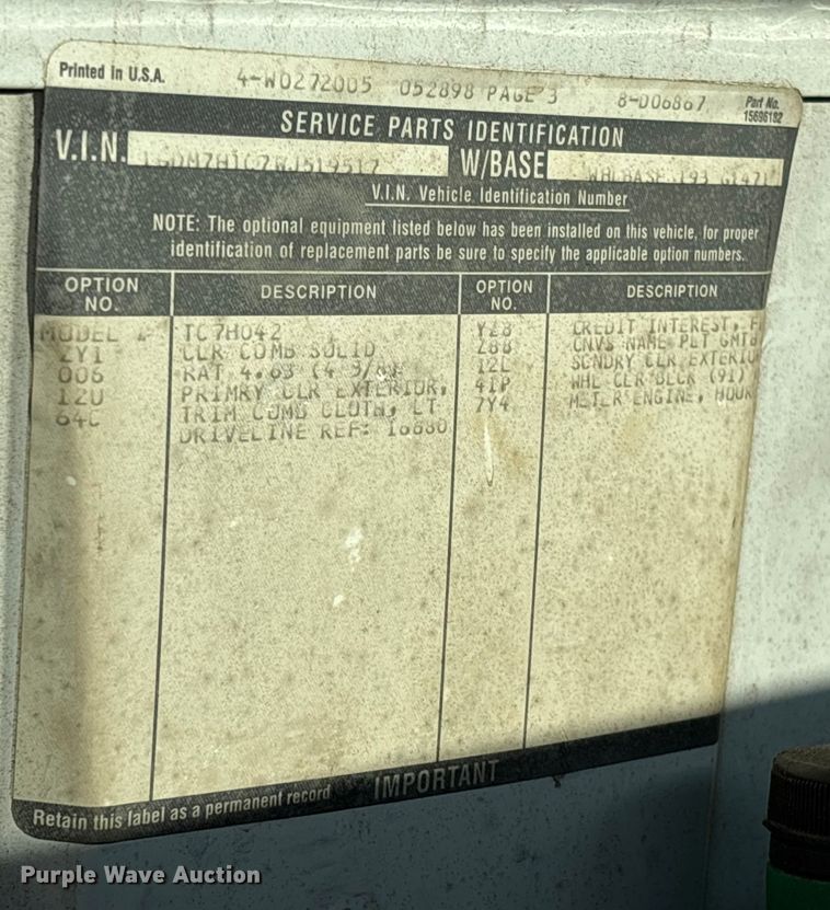 image for item EV3462 1998 GMC C7 digger derrick truck