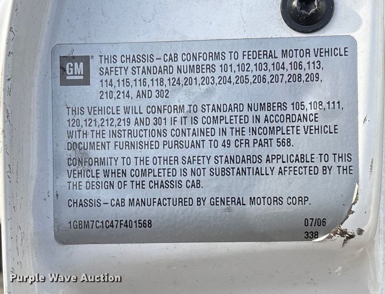 image for item EV3465 2007 Chevrolet C7 forestry bucket truck