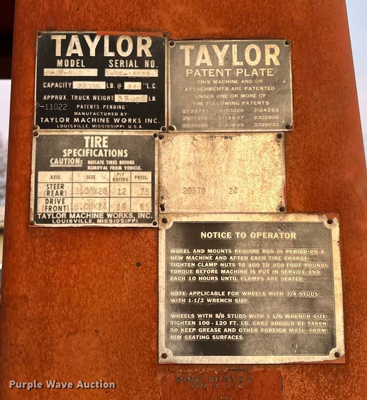 image for item EV3487 Taylor Y-22-BW0 forklift