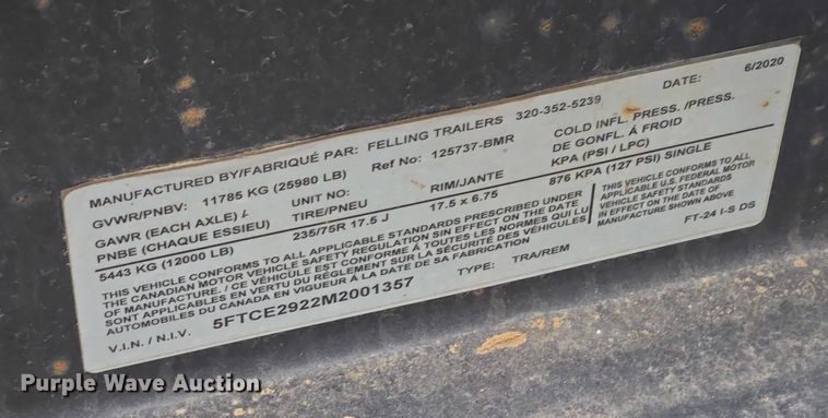 image for item EV4395 2021 Felling FT24I equipment trailer