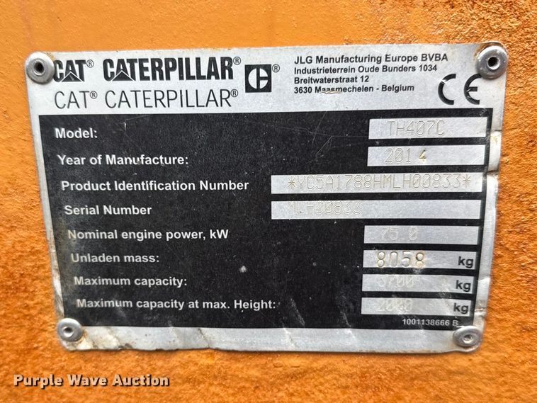 image for item FB0504 2014 Caterpillar TH407C telehandler
