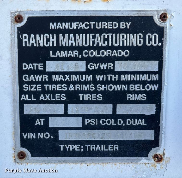 image for item FG1594 1995 Ranch bottom dump trailer