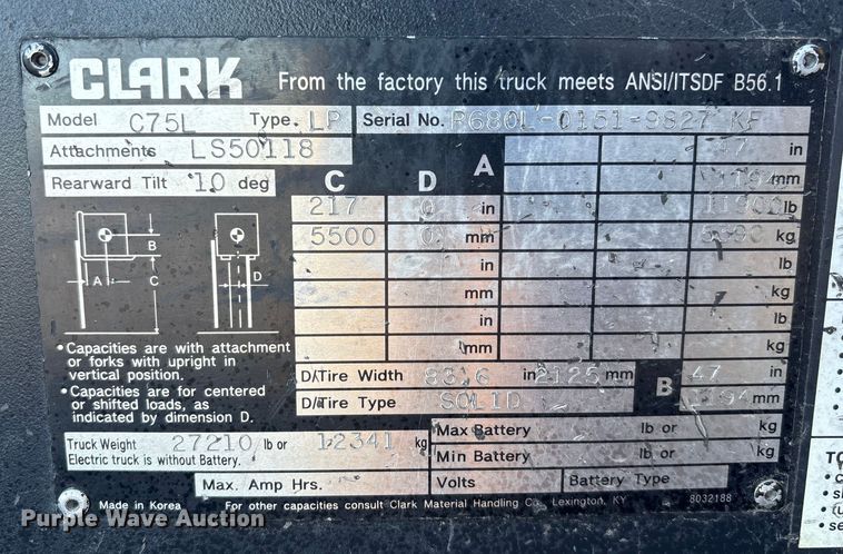 image for item FG1624 Clark C75L forklift