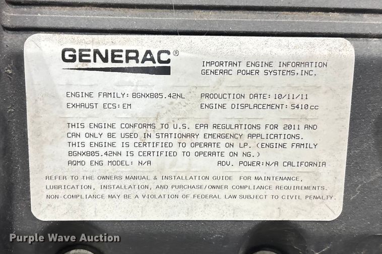 image for item FG1625 2011 Generac 55KW generator