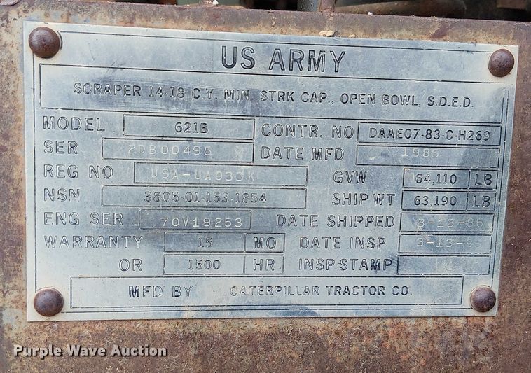 image for item FK0735 1985 Caterpillar 621B conventional scraper 
