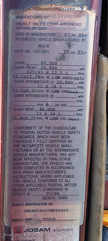 image for item FK0746 2007 Mack CV713  dump truck