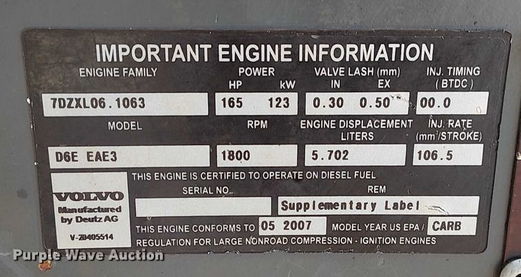 image for item FK0747 2007 Volvo EC210CL excavator