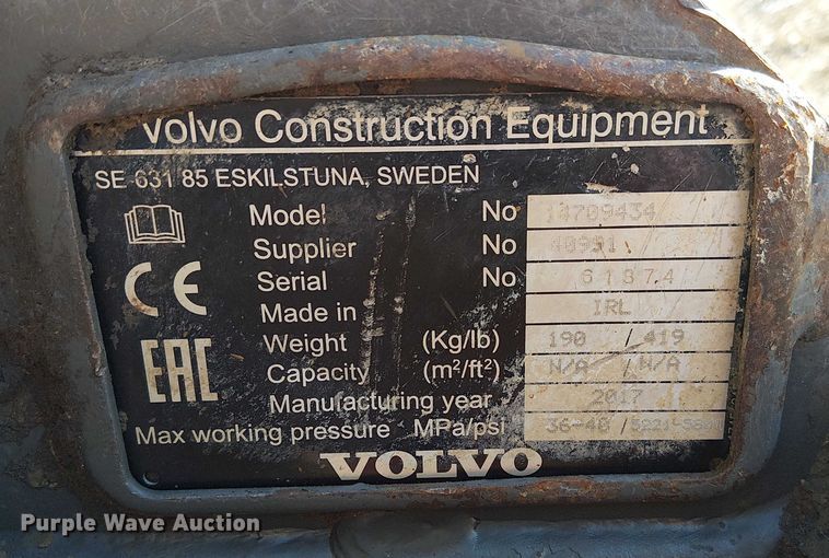 image for item FK0749 2017 Volvo ECR145EL mini excavator