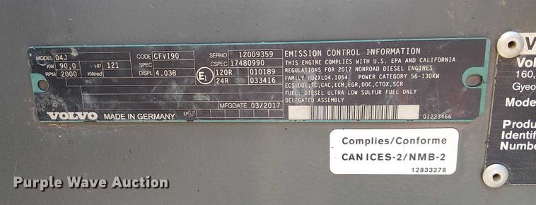 image for item FK0749 2017 Volvo ECR145EL mini excavator