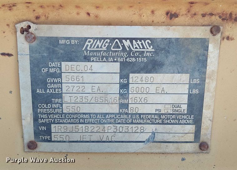 image for item FK0750 2004 Ring-O-Matic 550 Jet Vac vacuum excavator