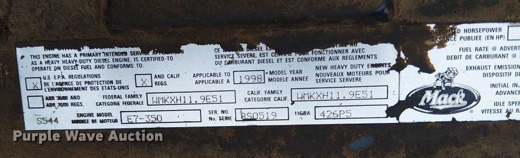 image for item FK0798 1999 Mack RD688S dump truck