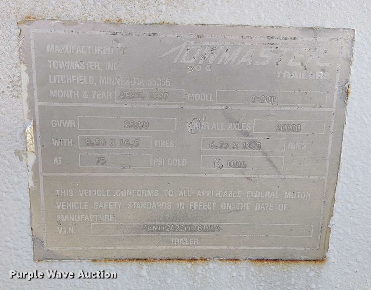 image for item FK0859 1997 Towmaster T-20T tilt deck equipment trailer