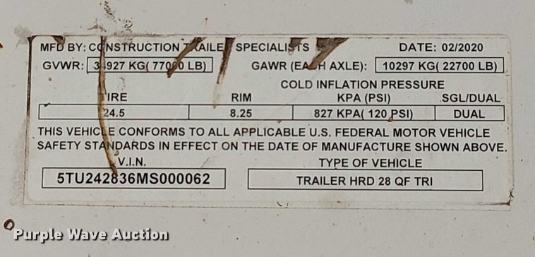 image for item FK0860 2021 Construction Trailer Specialists HRD 28 QF TRI end dump trailer