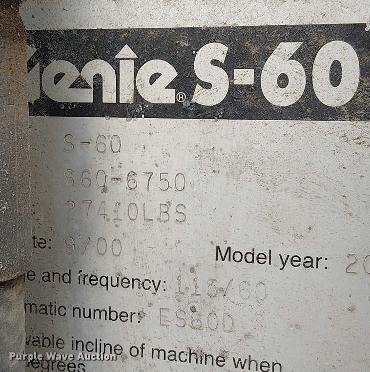 image for item FK0864 2000 Genie S-60  boom lift