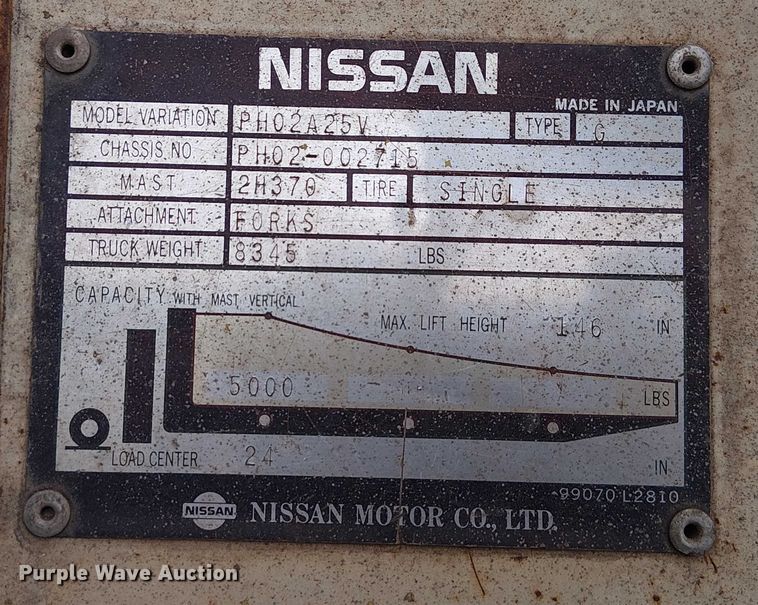 image for item FK0866 Nissan PH02A25V forklift