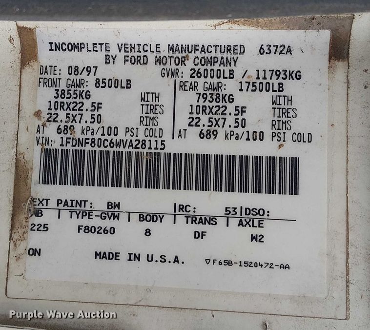 image for item FK0871 1998 Ford F800 dump flatbed truck