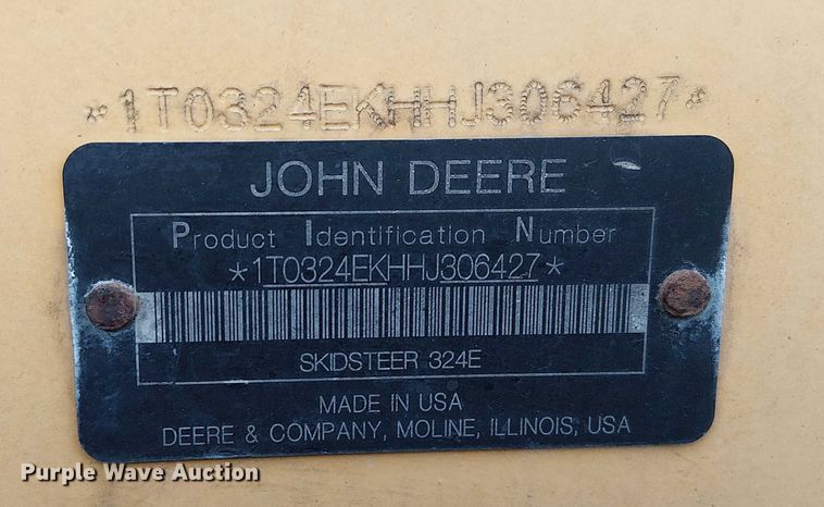 image for item FK0873 2017 John Deere 324E skid steer loader