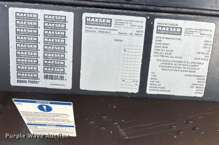 image for item FK2511 2022 Kaeser Mobilair M55PE air compressor