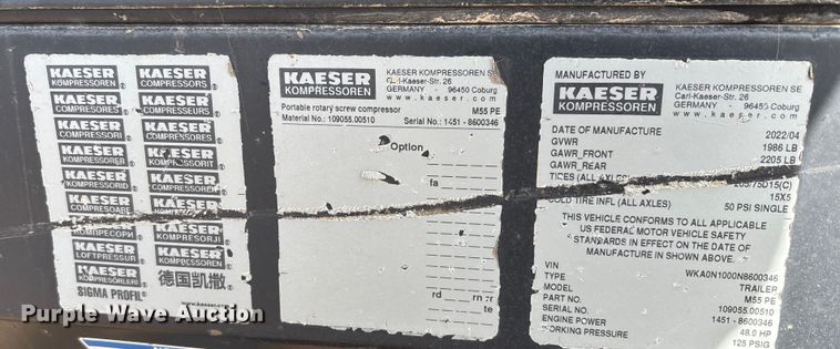 image for item FK2512 2022 Kaeser Mobilair M55 air compressor