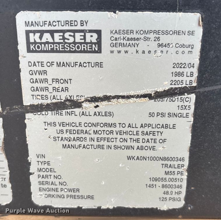 image for item FK2512 2022 Kaeser Mobilair M55 air compressor