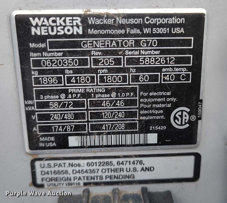 image for item IH9382 2010 Wacker Neuson G70 generator