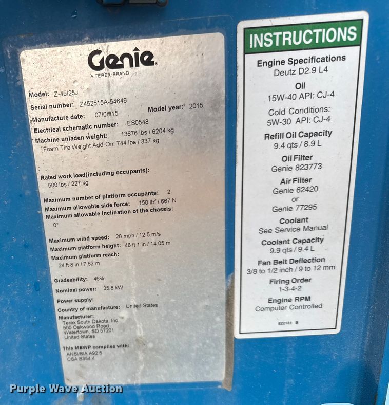 image for item NA9982 2015 Genie Z-45/25J boom lift