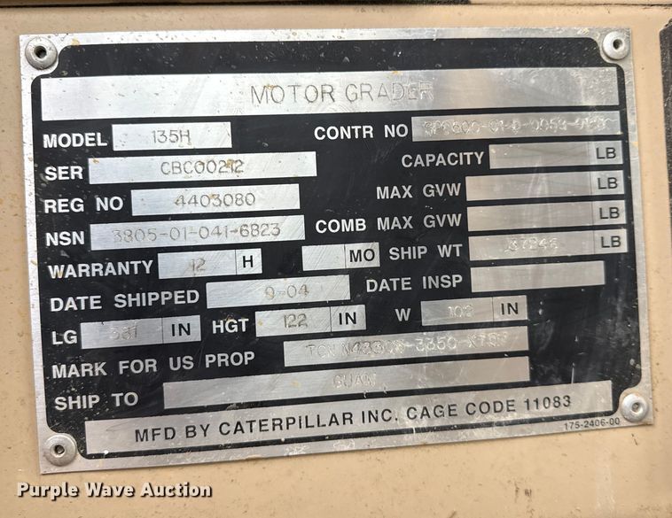 image for item ND9449 2004 Caterpillar 135H motor grader