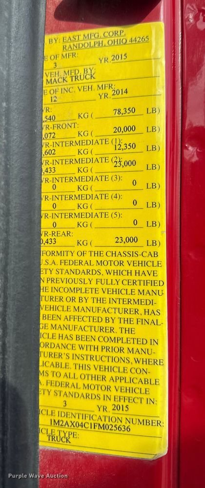 image for item ND9457 2015 Mack GU713 dump truck