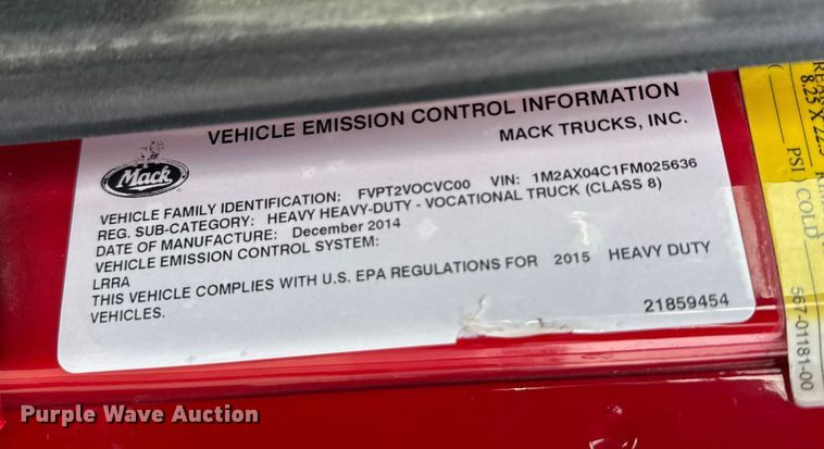 image for item ND9457 2015 Mack GU713 dump truck