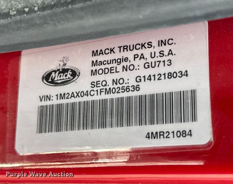 image for item ND9457 2015 Mack GU713 dump truck
