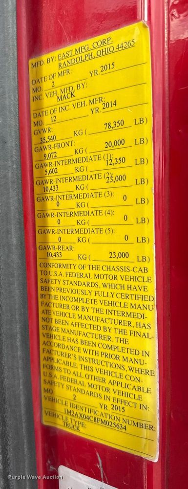 image for item ND9458 2015 Mack GU713 dump truck