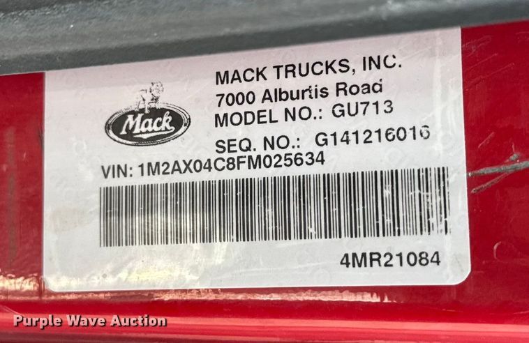 image for item ND9458 2015 Mack GU713 dump truck