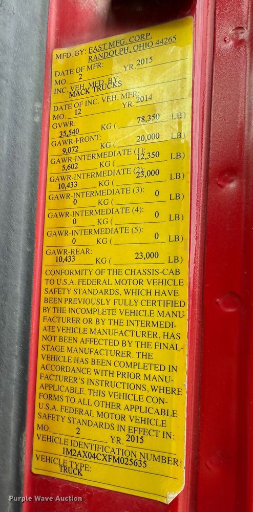 image for item ND9459 2015 Mack GU713 dump truck