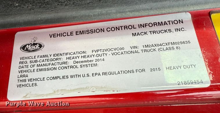 image for item ND9459 2015 Mack GU713 dump truck