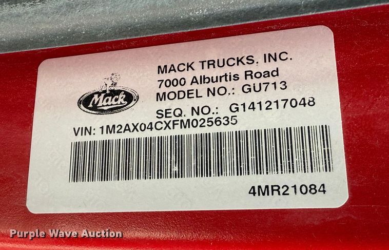 image for item ND9459 2015 Mack GU713 dump truck