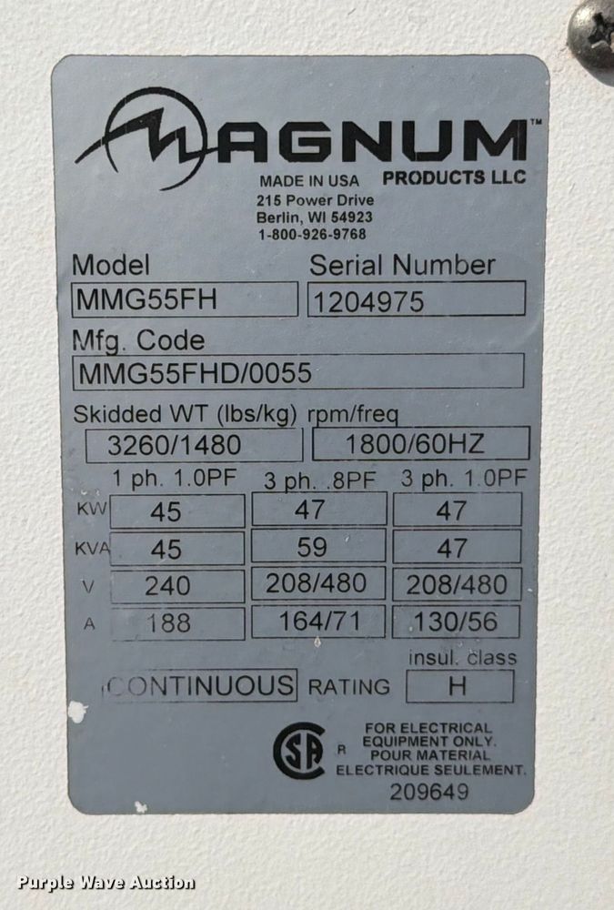 image for item NK9010 2012 Magnum MMG55FH generator