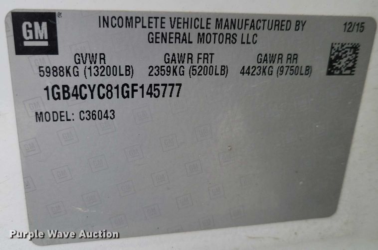 image for item NO9826 2016 Chevrolet Silverado 3500HD Crew Cab utility bed pickup truck