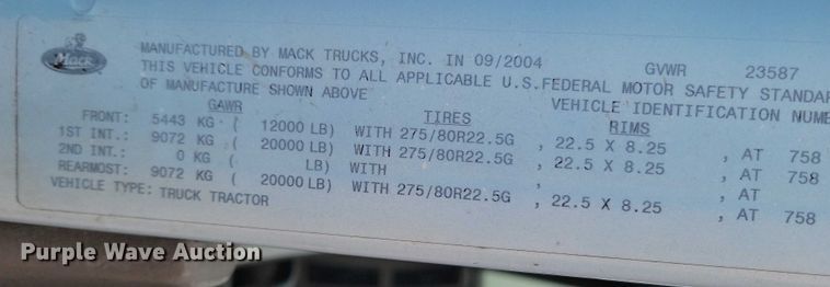 image for item NO9830 2005 Mack CXN613 semi truck