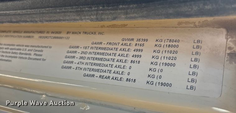 image for item YA1372 2021 Mack Granite dump truck