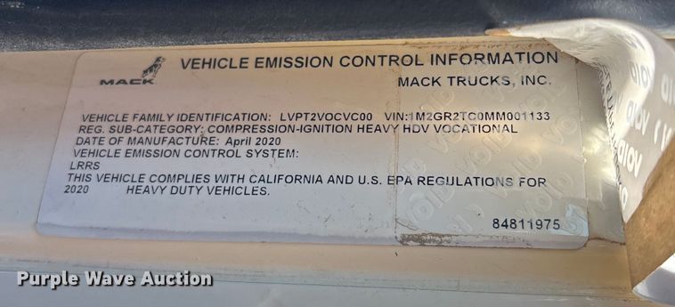 image for item YA1372 2021 Mack Granite dump truck