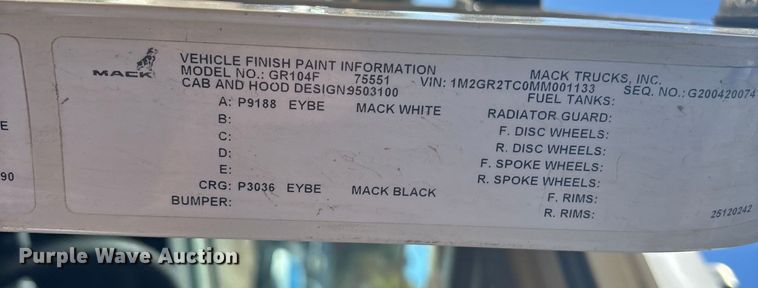 image for item YA1372 2021 Mack Granite dump truck