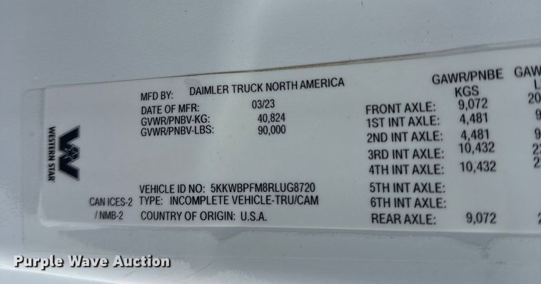 image for item YA1625 2024 Western Star 47X hydrovac truck