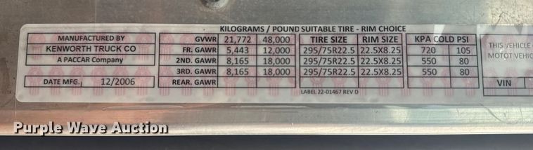 image for item DJ7879 2007 Kenworth T600 semi truck