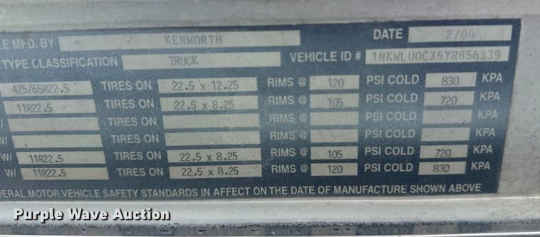 image for item DT6437 2000 Kenworth W900 truck cab and chassis