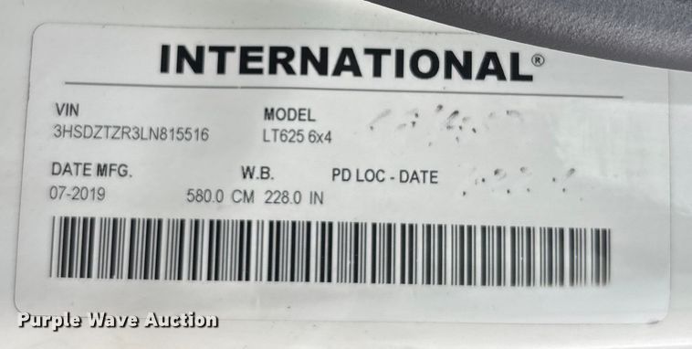 image for item DU0289 2020 International LT625 semi truck