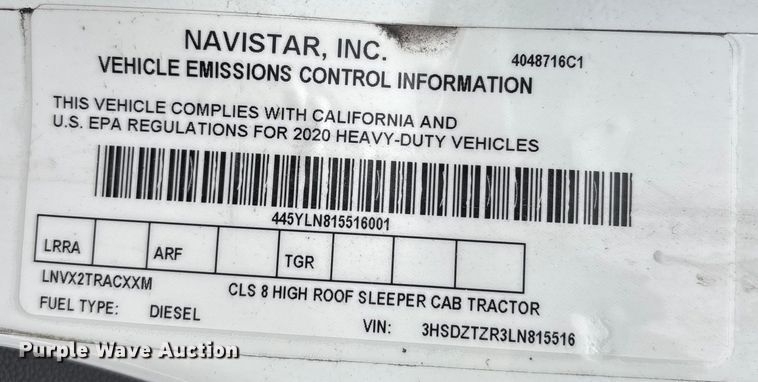 image for item DU0289 2020 International LT625 semi truck