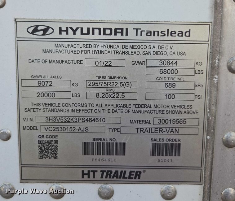 image for item DU2527 2023 Hyundai dry van trailer
