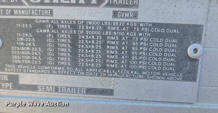 image for item DU2531 1992 Utility refrigerated van trailer