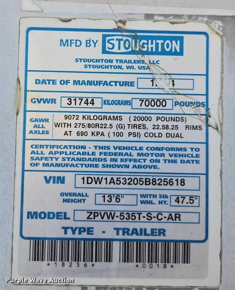 image for item DU2534 2005 Stoughton dry van trailer